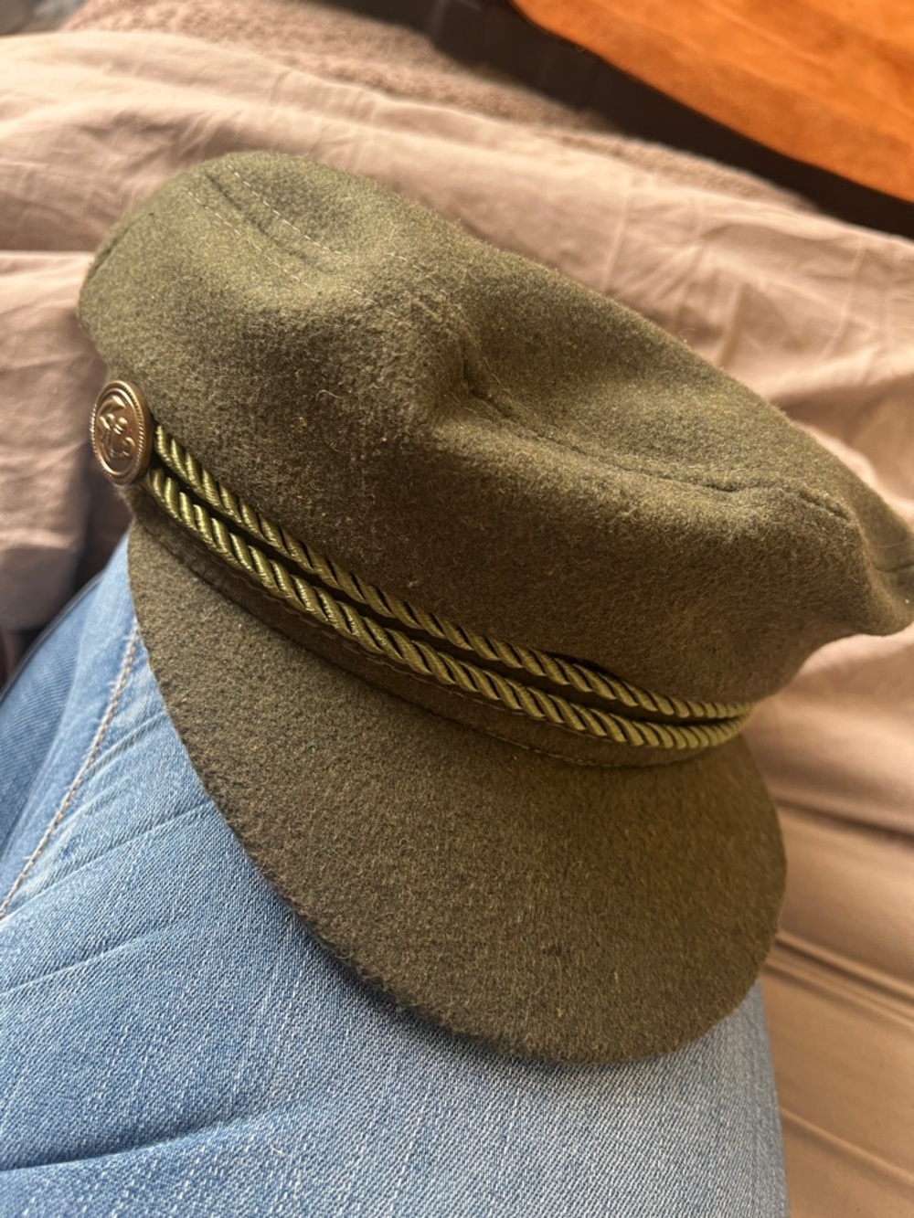 Mariner or Sailor Cap Olive Green Wool-Blend Cap - Picture 4 of 8